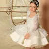 Glitter White Sequined Flower Girl Dresses Long Sleeves Birthday Wedding Guest Robe De Demoiselle Princess Communion