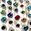 Bulk lots 30pcs Multi-styles Mix Big Zircon Stone Silver Rings for Women Vintage Mens Luxury Antique Crystal Rings Whole Weddi218C