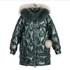 Damskie Parkas Kobiety Zimowa Kurtka Kurtka Z Kapturem Duży Futro Collar Puffer Płaszcz Koreański Shiny Damskie Kurtki Parka