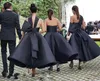 Halter Marfim Brilhante Cetim Vestidos de Baile Vestidos de Noiva Elegante Sem Mangas Chá Comprimento Curto Vestidos de Noiva Chique Grande Laço Noiva Noivado Recepção Vestido de Festa CL2656