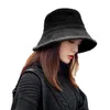 Chapeau de seau double face réversible pour dame hiver automne couleur unie épaissir fausse polaire à large bord crème solaire emballable casquette de pêcheur 12506