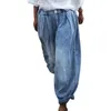 Kvinnors Jeans Kvinnor Elastisk Midja Harem Loose Denim Byxor Chic Solid Färgknapp Imitation Cowboy Vår Sommar Streetwear Byxor