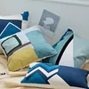 Embroidered Cushion Cover Blue Abstract Geometric Square Geometric Canvas Cotton Square 45x45cm Pillow Case Cover Home Decoration 222J