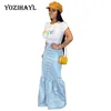 Women Skirt Demin Casual Trumpet Streetwear Solid Bodycon Floor-length Plus Size 3XL1