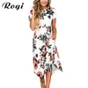 Rogi Robes De Verano 2020 Été Imprimé Boho Tunique Robe À Manches Courtes Casual Robe D'été Dames Robes Blanches Robe Femme Ete T200604