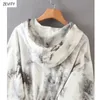 ZEVITY Women Vintage Ink Tie geverfd schilderen Casual capuchon sweatershirts dames zoom elastische hoodies merk chic tops h300 201203