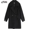 Elfsack preto sólido reto duplo breasted lã casacos mulheres back back manga comprida casual warmness outwear lj201201