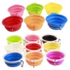 Travel Collapsible Dog Cat Feeding Bowl Two Styles Pet Water Dish Feeder Silicone Foldable Bowl With Hook 8 colors to Choose