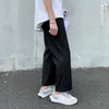 Pants Men Black Ankle-length Simple Summer Baggy 2XL All-match Daily Retro Korean Style Teens Harajuku Streetwear Wide Leg Pant