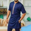 Camicie casual da uomo manica corta allentata color block Dashiki Tee Rich Bazin africano abbigliamento uomo camicia lunga uomo top musulmano 2022 moda