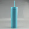 16oz Skinny Acrylic Tumbler Matte Solid Color 22oz Plastic Cup with lid and straw Double Wall water bottle BPA Free 6 colors in stock