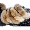 Зимняя куртка женщин настоящий меховой пальто Parkas Duck Down Lining Past Real Raccoon Fur воротник теплый черная уличная одежда 201127