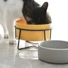 Söt keramisk kattskål universal husdjur som äter dricka bambu rack antiskid hund bordsvaror leveranser y200917