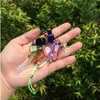 Kleine rechthoekvormige glazen flessen met gevlochten nylon touw sleutelhangers DIY mini-art parfum potten flesjes gemengde kleur 7pcs