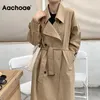 Aachoae Women Solid Long Trench Coat Doppiopetto Elegante Cappotto da ufficio con cintura Manica a pipistrello Giacca casual femminile Capispalla 201111