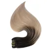 Highlights Clip в наращивании волос человека Балаяж цвет # 1b натуральный черный увядающий к # 18 Ash Blonde Ombre Clips на расширении 120G / 8 шт.