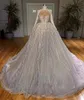 Uma linha de lantejoulas brilhantes vestidos de casamento mangas compridas miçangas personalizar vestidos de noiva árabe robes de marie rabic