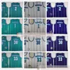 レトロな安い1つのTyrone Muggsyジャージーメンズ2ラリージョンソン30デルカレー33 Alonzo Mourning White Green Purple Basketball Jersey