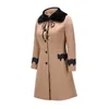 Women's Trench Coats Women Elegant Coat Solid Patchwork Plush Removable Collar Pockets Female Tops Long Sleeve Jacket Windproof Wool1