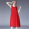 6372 Jry New European Fashion Women Summer Kort klänning Lady's ärmlös solid färg Löst chiffong Casual Dress Black/White/Red/Navy