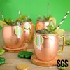 Moscow Mule Mok Koper Mok 18oz Roestvrij staal Bier Cup Rose Goud Gehamerde Koper Plated Cup Cocktail Drinkware Koffiekopjes WVT1669