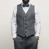 2021 Clásico Gris Novio Chalecos Lana Padrinos de boda Chaleco Slim Fit Vestido para hombre Traje Chaleco Fiesta Cena Fiesta Traje de boda Chaleco por encargo