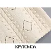 Kpytomoa 여성 패션 플로럴 자수 자른 니트 스웨터 빈티지 O 목 짧은 슬리브 여성 풀오버 세련된 탑 201221
