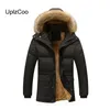 Trenchs d'homme UplzCoo 2021 Manteau d'hiver pour hommes épais veste en coton chaud mince décontracté patchwork col de fourrure à capuche coupe-vent FM1291