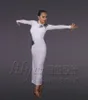 Nosić scenę Seksowna biała sukienka łacińska taniec z długim rękawem Backless Women Tango Konkurs Samba Performance Show Costume
