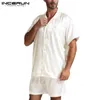 Fashion Men Pyjamas Sets slaapkledingpak zachte korte mouw huiskleding tops shorts twee delige mannen loungewear pyjama plus size s-5xl t200813