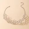 Pretty Flowers Clavicle Choker Necklace for Women Hollow Out Geometry Silver Color Alloy Metal Adjustable Jewelry