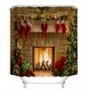 Kerstbomen open haard 3d douchegordijn Badmatten Toilet Tapijten Antislip Carpet Festival Decor Merry Christmas Badkamer Set F129785313