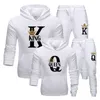 Modeliefhebber Paar Sportwear Set KONING KONINGIN Gedrukt Capuchon Kleding 2 STUKS Hoodie en Broek Plus Size Hoodie 220215