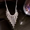 Bohemian Long Tassel Choker Rhinestone Jewelry for Women Geometric Crystal Statement Necklaces Collar