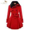 Sishion Plus Размер черный красные женщины винтажные пальто осень зима шерстяное сочетание пальто двойной грубого полотна ленточные пальто LJ201106