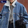 Vangull Fur Warm Winter Denim Jacket Women New Fashion Autumn Wool Lining Jeans Coat Women Bomber Jackets Casaco Feminino LJ201021