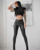 Schwarze sexy Damen-Leggings aus Kunstleder mit hoher Taille, schwarze schlanke Strumpfhosen, modische Damen-Kleidung