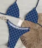 체인 디자인 비키니 편지 인쇄 수영복 섹시한 럭셔리 쇼 얇은 해변 섹시한 끈 팬티 여성 슬림 수영복