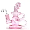 purple mini oil Dab Rig 14 mm joint bong hookah bubbler Recycler Glass ashcatcher Smoking Water Pipes Free pink green
