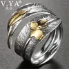 Clusterringen V.YA 925 Sterling Silver Ring voor mannen Women Leaf Butterfly Verstelbare Retro Thai Sieraden Bijoux cadeau1