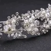 Tuanming Crystal Pearl Flower Bride pannband Kvinnor Silver Princess Bröllopshår smycken Tiara Hårband Hårtillbehör Krona Y200409