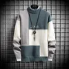 Heren Sweaters 2021 Winter Mannen Turtleneck Sweater Casual Losse Pullover Mode Stitching Contrast Gebreide kleding