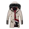 Männer Unten Parkas Winter Jacke Männer Lange Mantel Pelz Kragen Gefüttert Warm Mantel Outdoor Abnehmbare Kapuze Mode Kleidung1