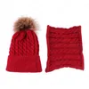 Cap and Scarf Set Cute Kid Baby Pompon Winter Knitted Hats Caps Pompom Balls Beanie Scarfs Suits for Boys Girls