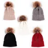 Vinter Baby Stickad Woolen Garn Beanies Kids Pompom Beanie Med Big Fur Balls On Top Outdoor Cap Kids Hats