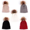 2020 Winter Baby Knitted Woolen Yarn Beanies Kids PomPom Beanie With Big Fur Balls On Top Outdoor Cap Kids Hats