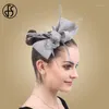 FS Vintage Vit Bröllop Fascinator Hat Kvinnor Elegant Damar Headwear Party Hair Tillbehör Formell Klänning Headdress1