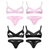Bras Sets Men Sissy Lingerie Satin Open Cups Bare Nipples Wire-free Bra With Thongs Male dressing Erotic Gay Sexy Underwear3723738
