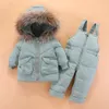 Olekid 2020 inverno bebê meninos snowsuit capuz peles colarinho jaqueta casaco para baixo macacões infantil neve terno bebê menina menina wear set lj201203