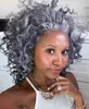 Curly Grey Natural Curls Mänskliga hår Ponytails med clips Drawstring 14INCH 1PCS Grå Silver Salt Peppar Highlights African American Real Hair Extension 120g 140g